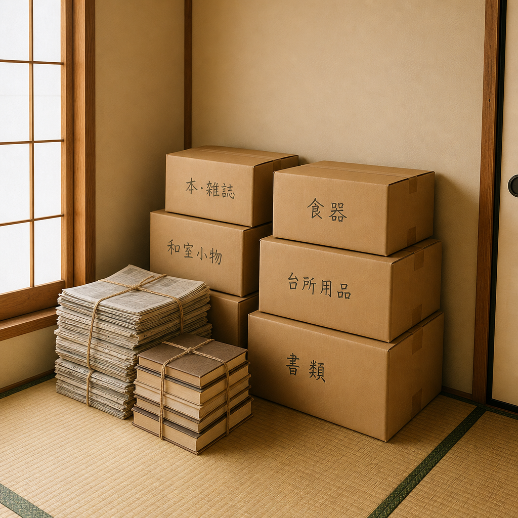 仕分けされた段ボール箱